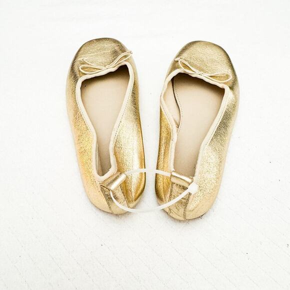 Zara Square Toe Flat Sandal Bow Front Accent Metallic Gold Size 36 EUC - Picture 2 of 6